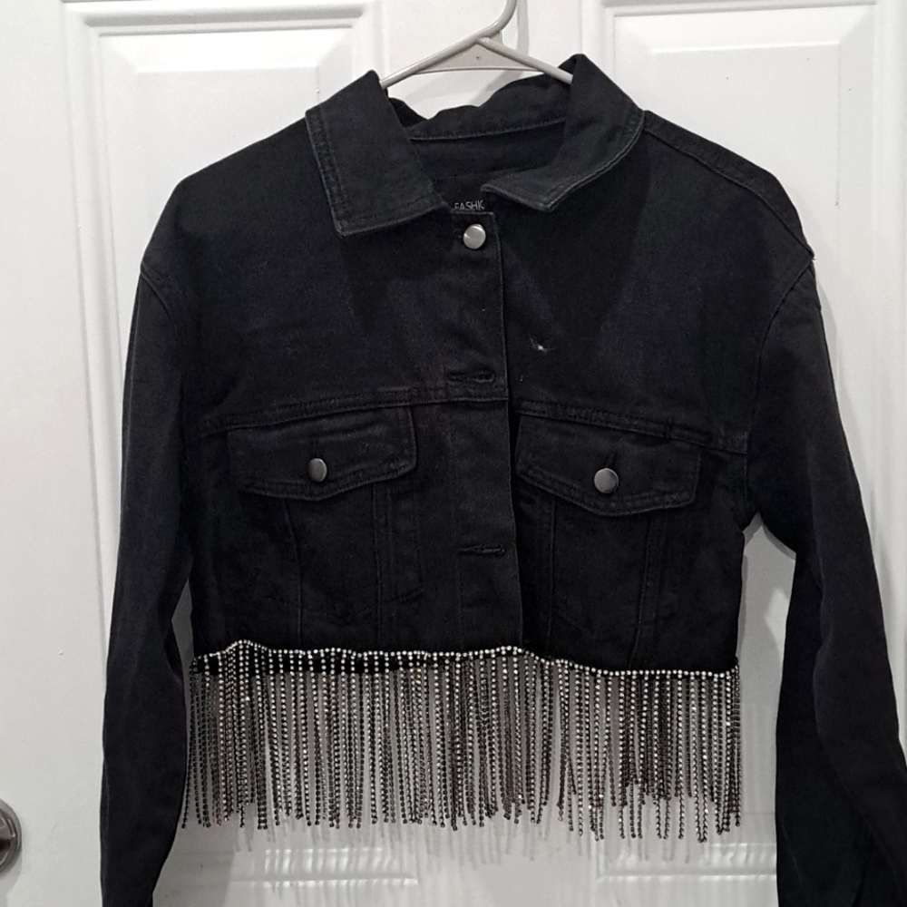 Glam Rock Black jacket with  Bedazzled Fringe